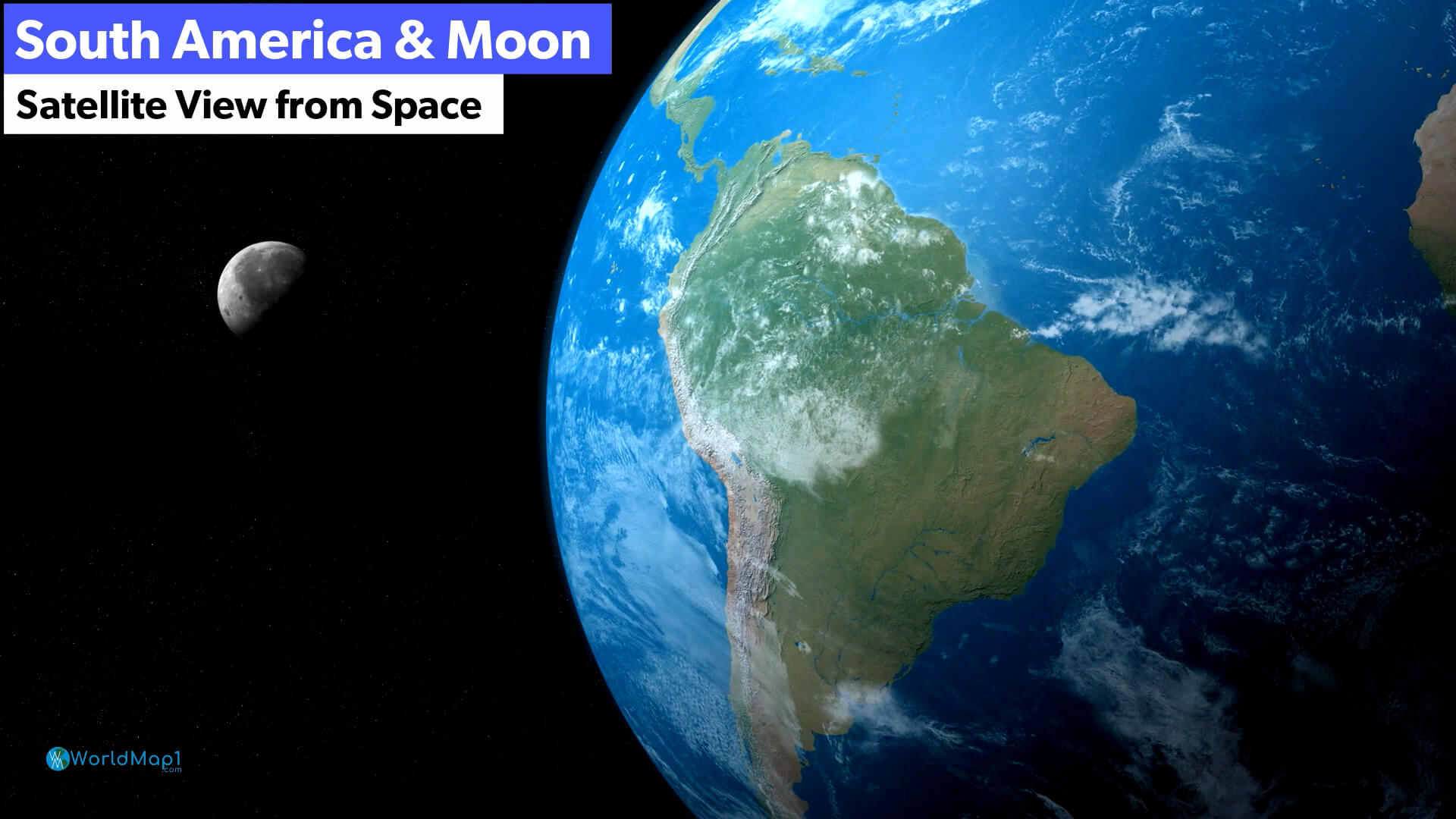 South America and Moon Satellite View from Space
